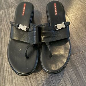 Prada Black Slide Sandals with Silver Accent